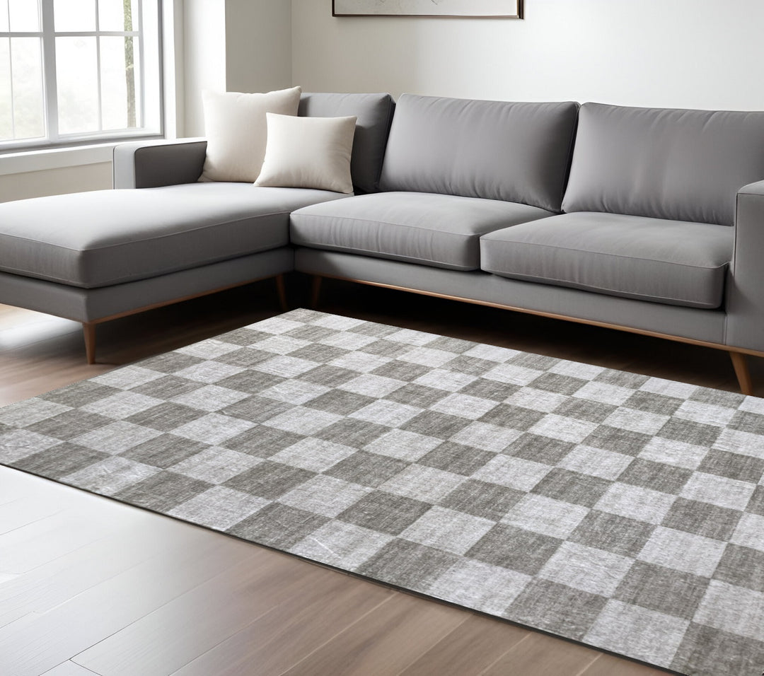 7' X 10' Beige and Brown Checkered Area Rug