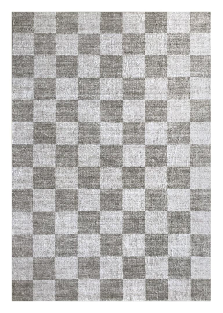 7' X 10' Beige and Brown Checkered Area Rug