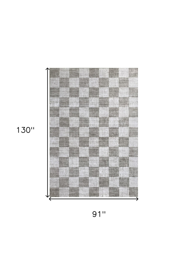 8' X 11' Beige and Brown Checkered Area Rug