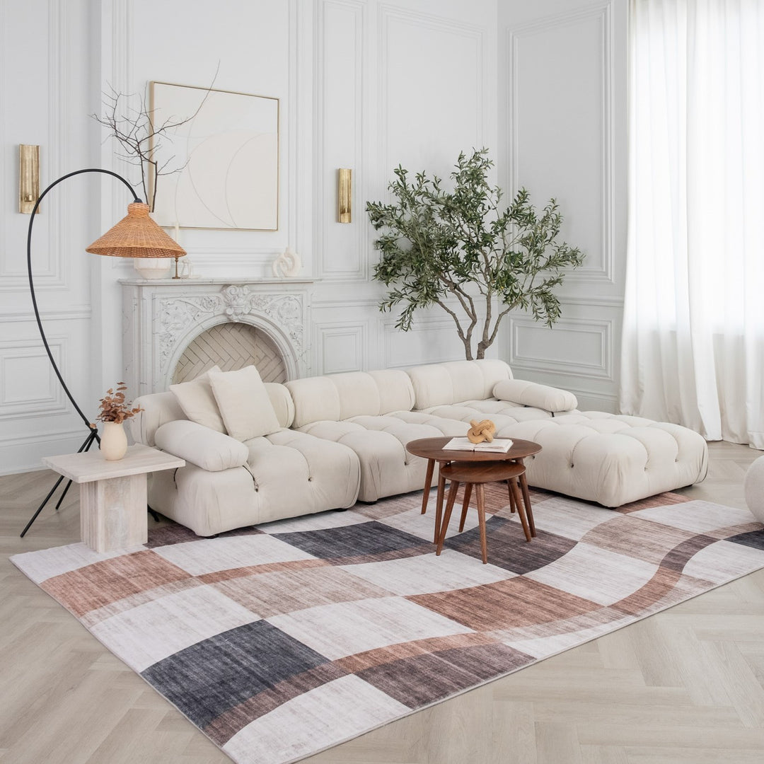 4' X 6' Beige Brown and Gray Checkered Area Rug