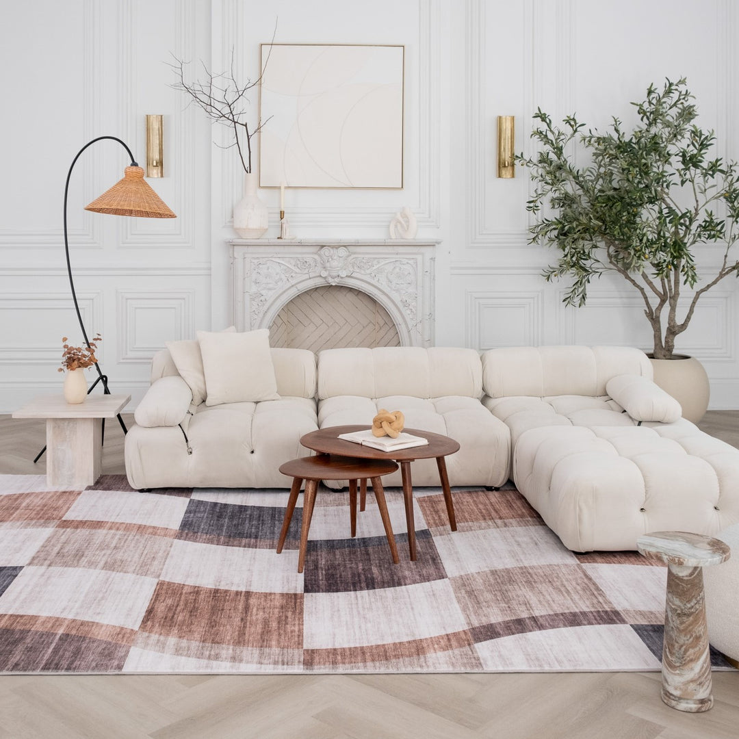 4' X 6' Beige Brown and Gray Checkered Area Rug