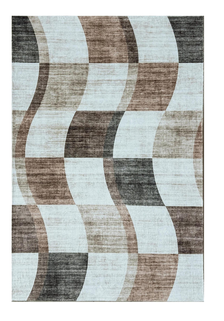 7' X 10' Beige Brown and Gray Checkered Area Rug