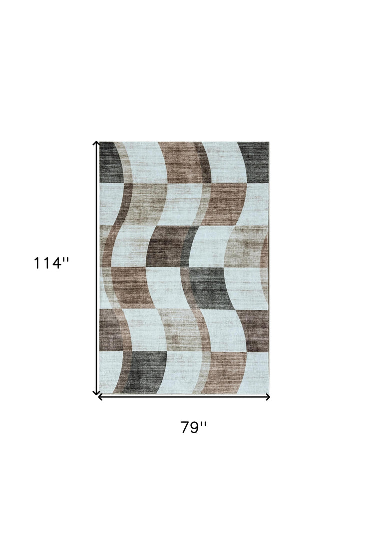 7' X 10' Beige Brown and Gray Checkered Area Rug