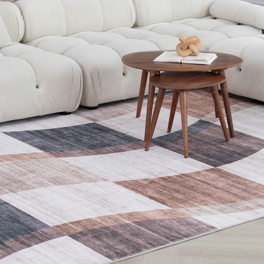 7' X 10' Beige Brown and Gray Checkered Area Rug