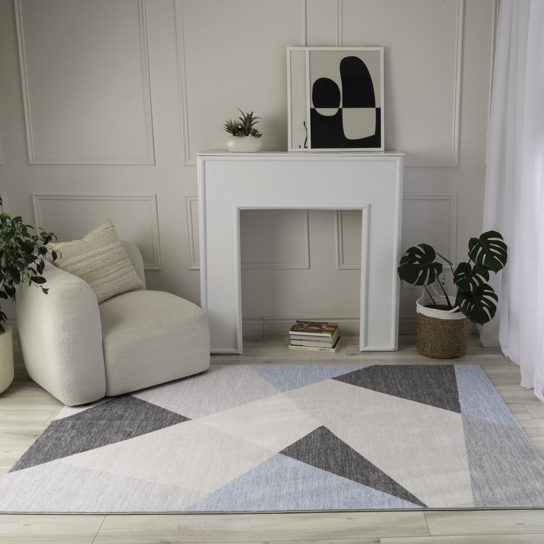 4' X 6' Blue and Gray Geometric Area Rug