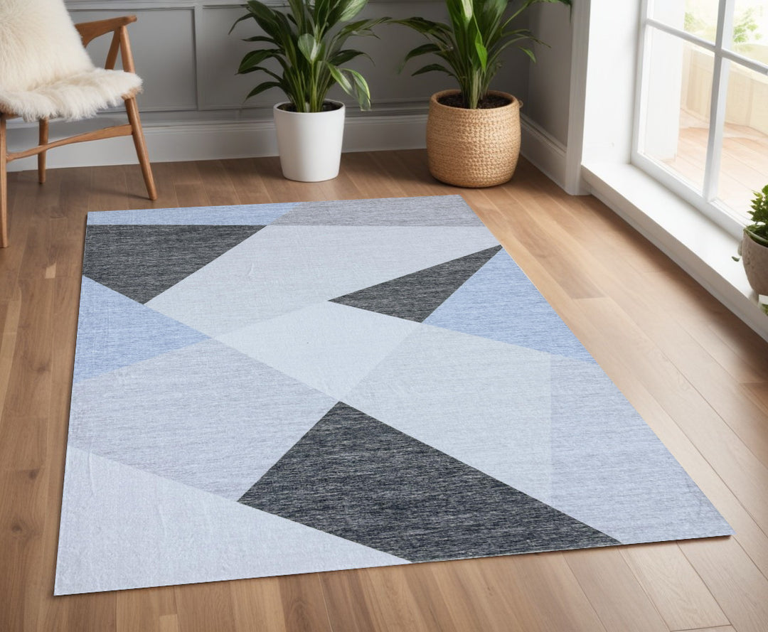 4' X 6' Blue and Gray Geometric Area Rug