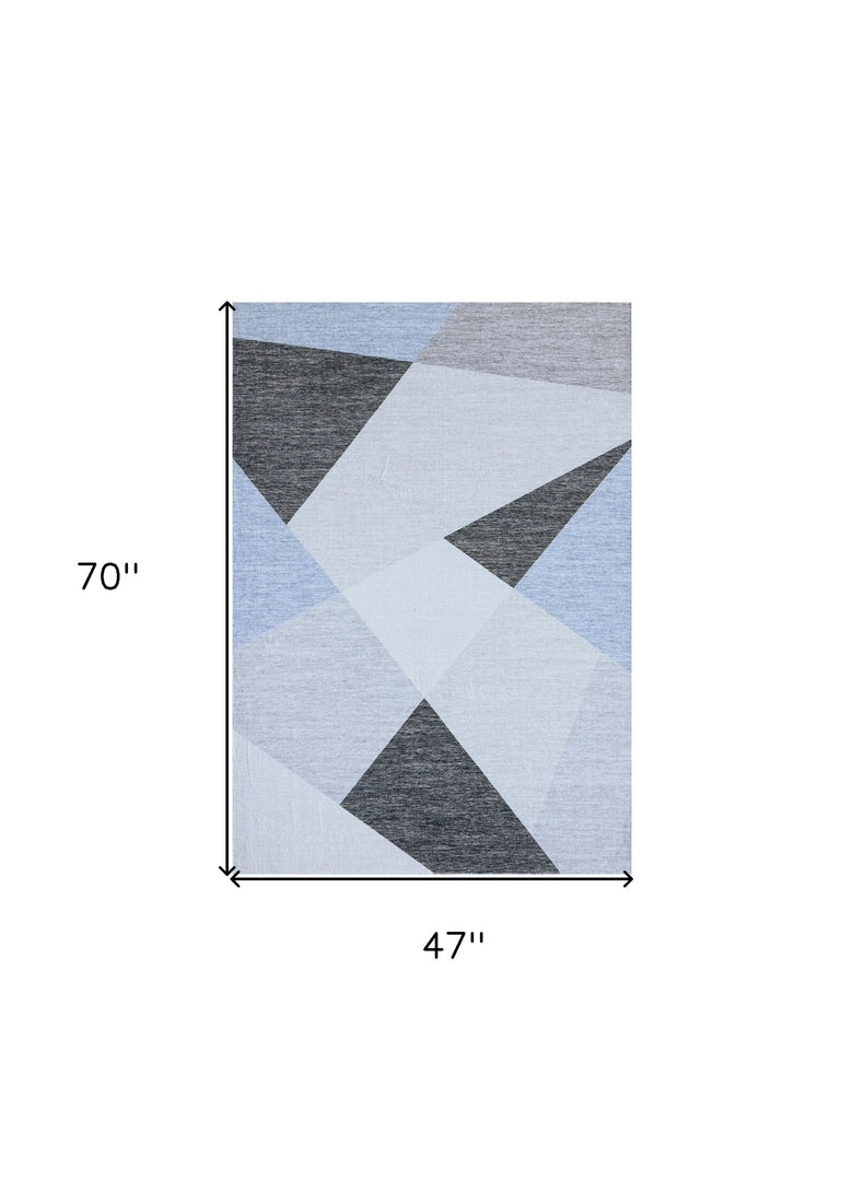 4' X 6' Blue and Gray Geometric Area Rug