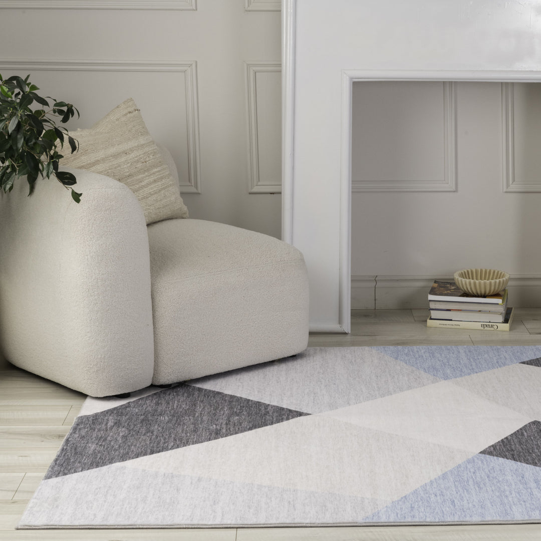 7' X 10' Blue and Gray Geometric Area Rug