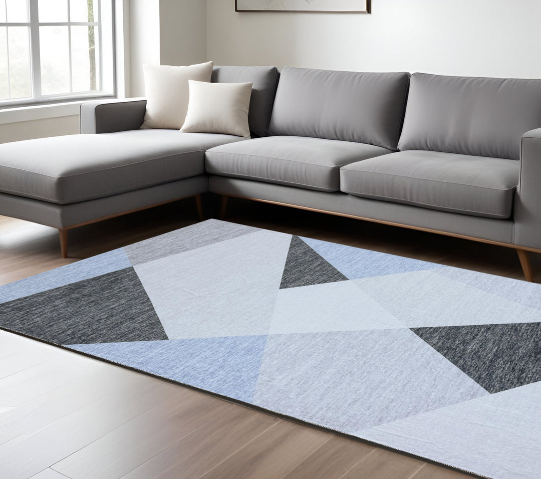 7' X 10' Blue and Gray Geometric Area Rug