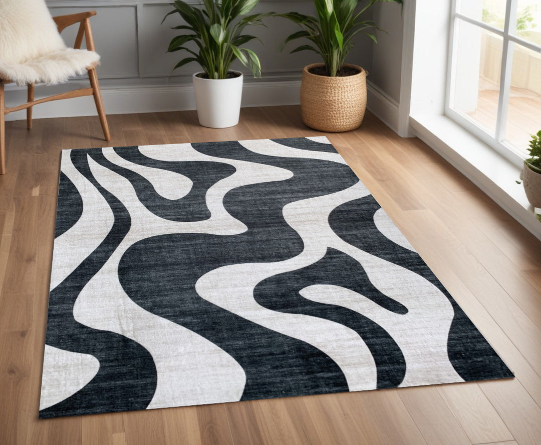 4' X 6' Black and White Zebra Print Area Rug