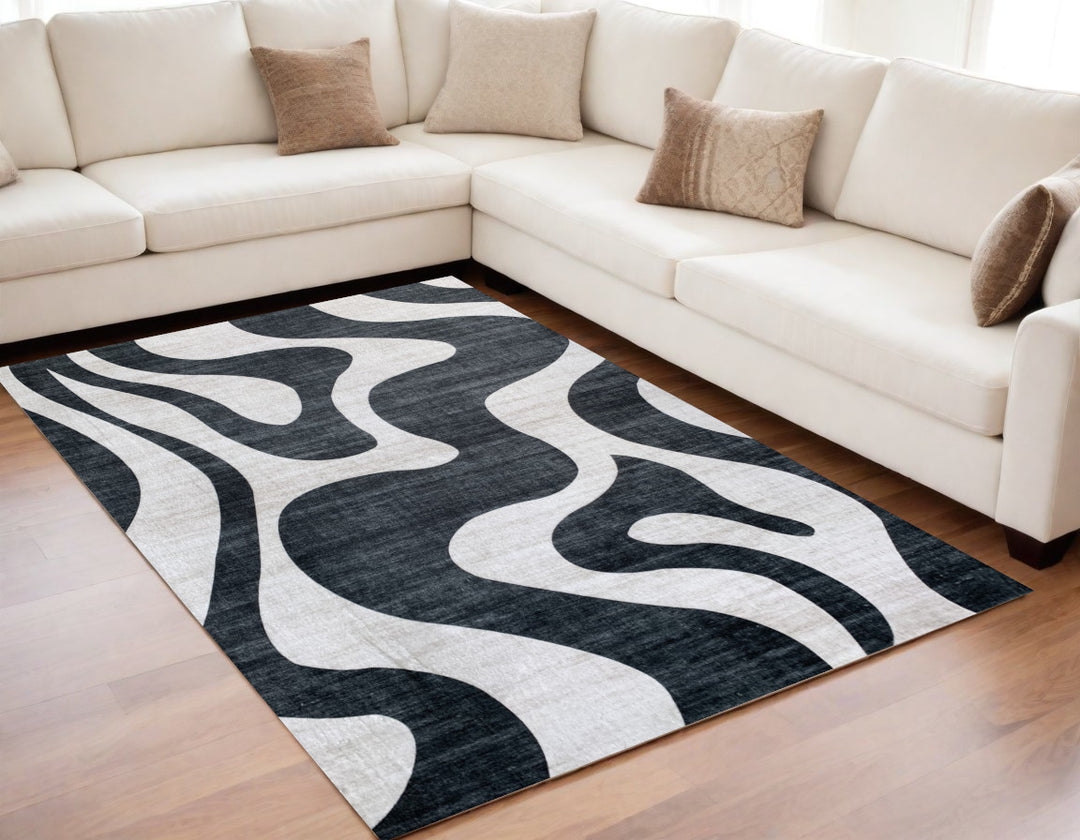 5' X 8' Black and White Zebra Print Area Rug