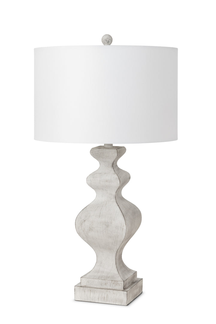 Set of Two 30" Distressed White Table Lamp USB With White Cone Shade