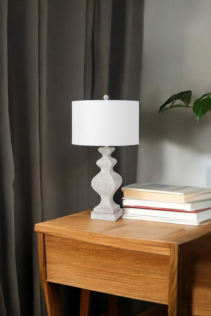 Set of Two 30" Distressed White Table Lamp USB With White Cone Shade