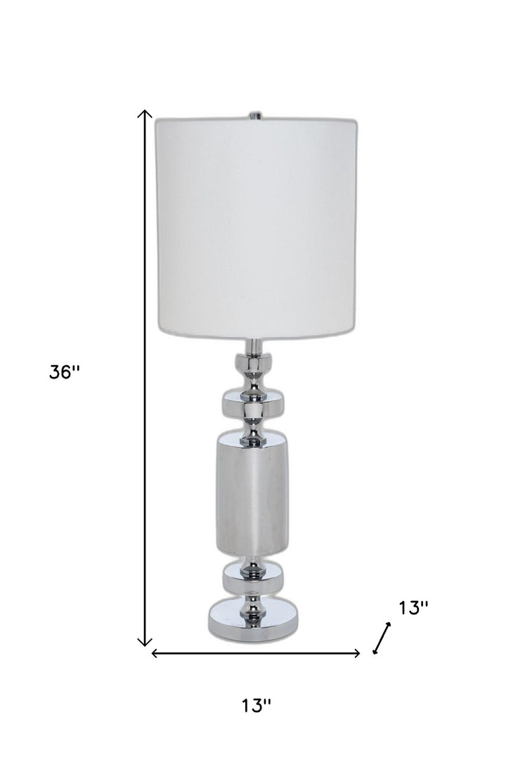 Set of Two 36" Silver Metal Table Lamp With White Cone Shade