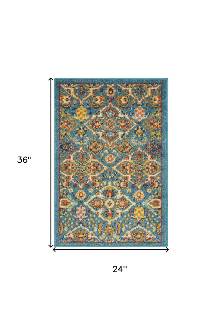 2' X 3' Blue Floral Power Loom Area Rug