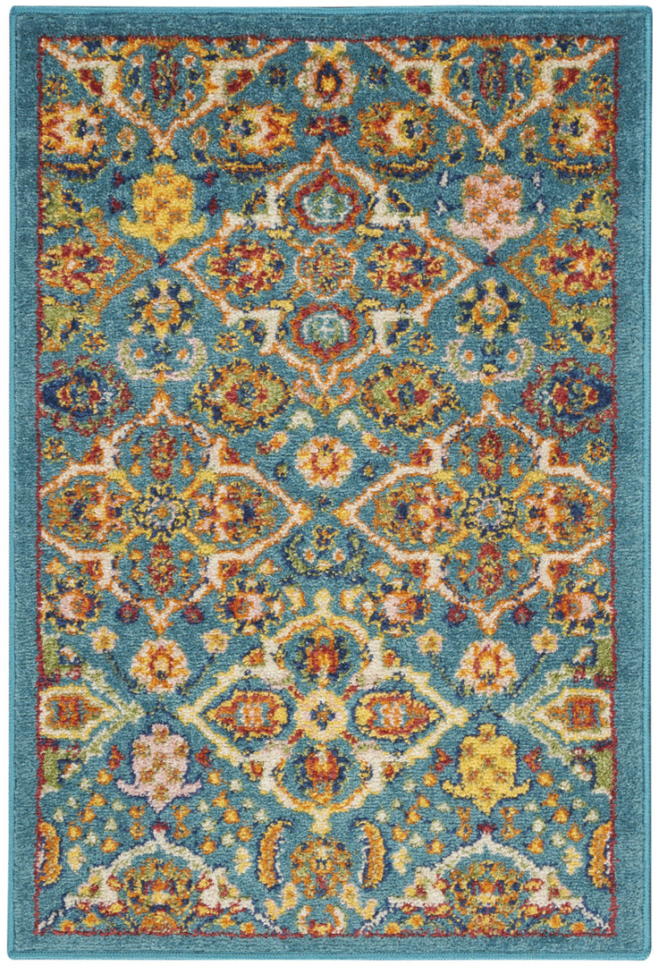 2' X 3' Blue Floral Power Loom Area Rug