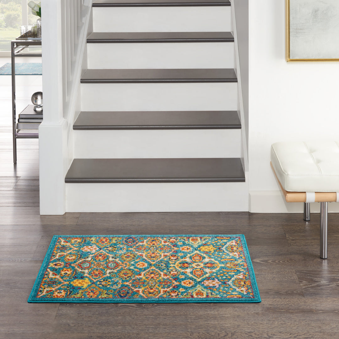 2' X 3' Blue Floral Power Loom Area Rug