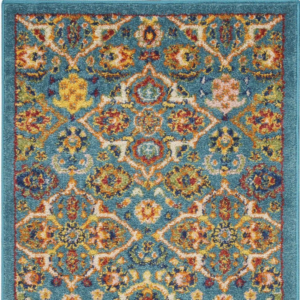 2' X 3' Blue Floral Power Loom Area Rug