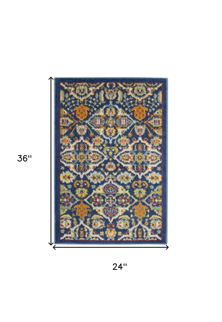 2' X 3' Blue Floral Power Loom Area Rug