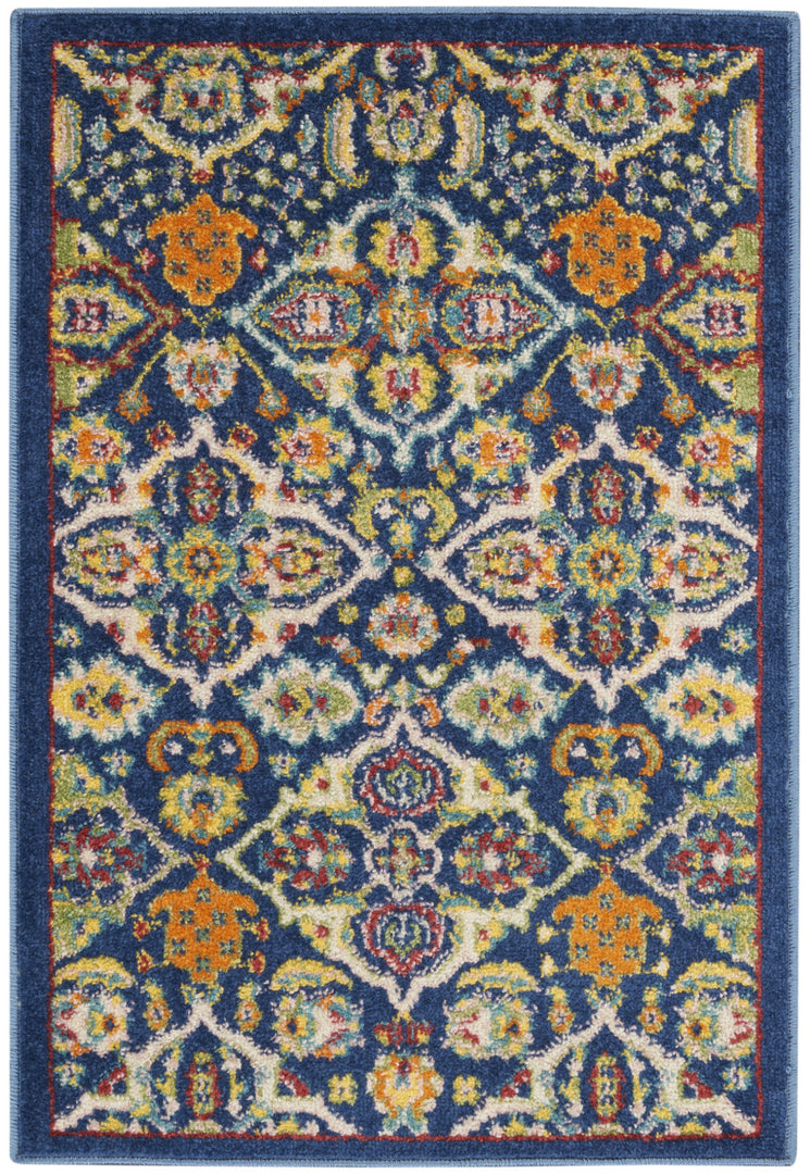 2' X 3' Blue Floral Power Loom Area Rug