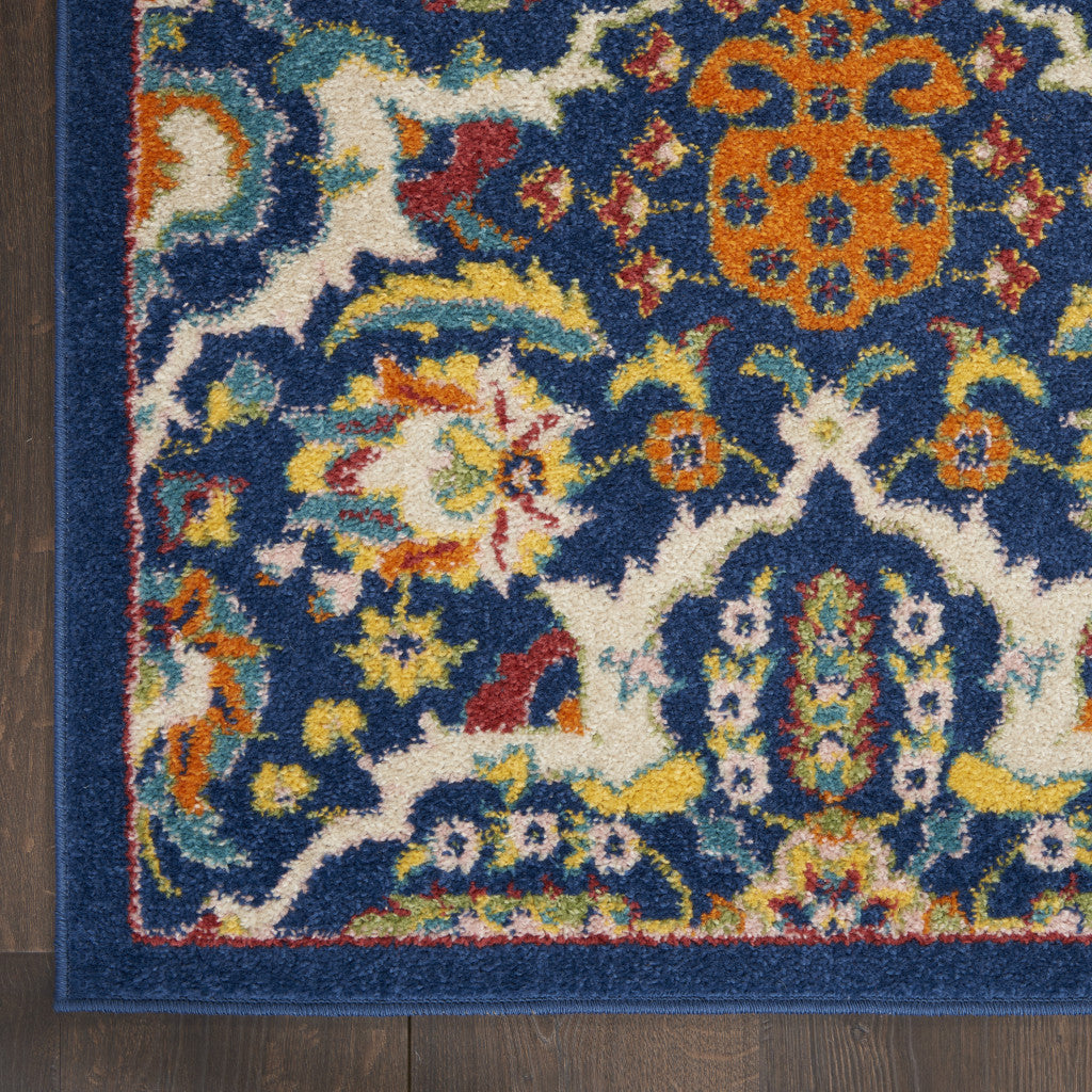 2' X 3' Blue Floral Power Loom Area Rug