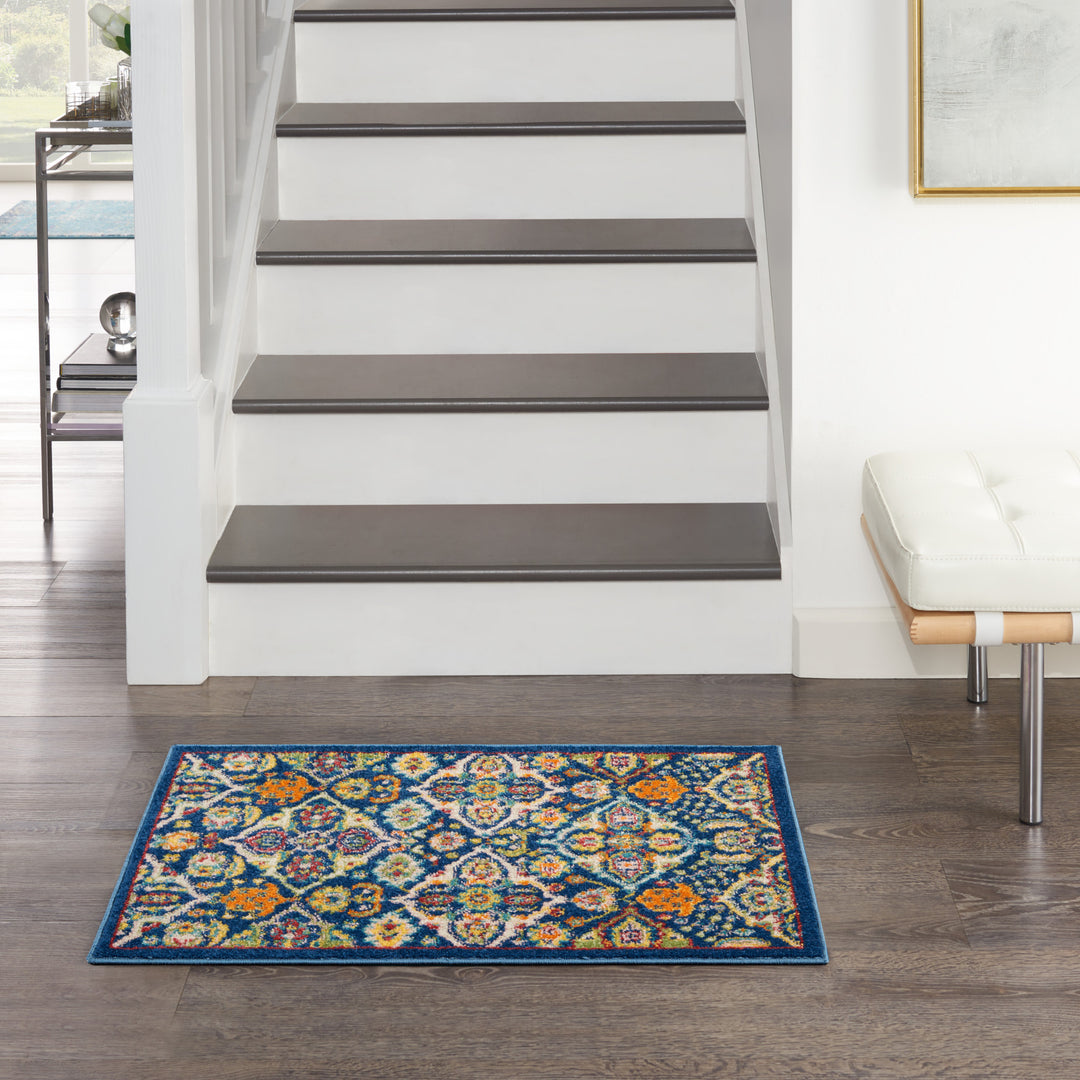 2' X 3' Blue Floral Power Loom Area Rug