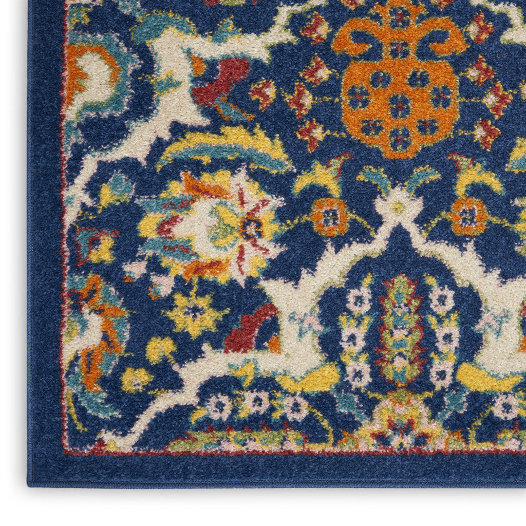 2' X 3' Blue Floral Power Loom Area Rug