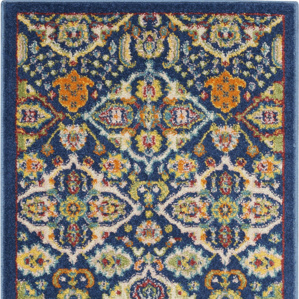 2' X 3' Blue Floral Power Loom Area Rug