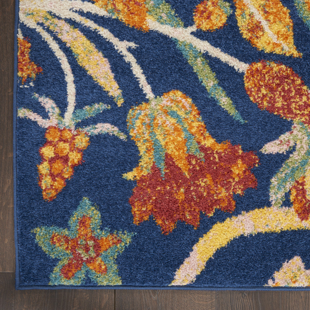 2' X 3' Blue Floral Power Loom Area Rug