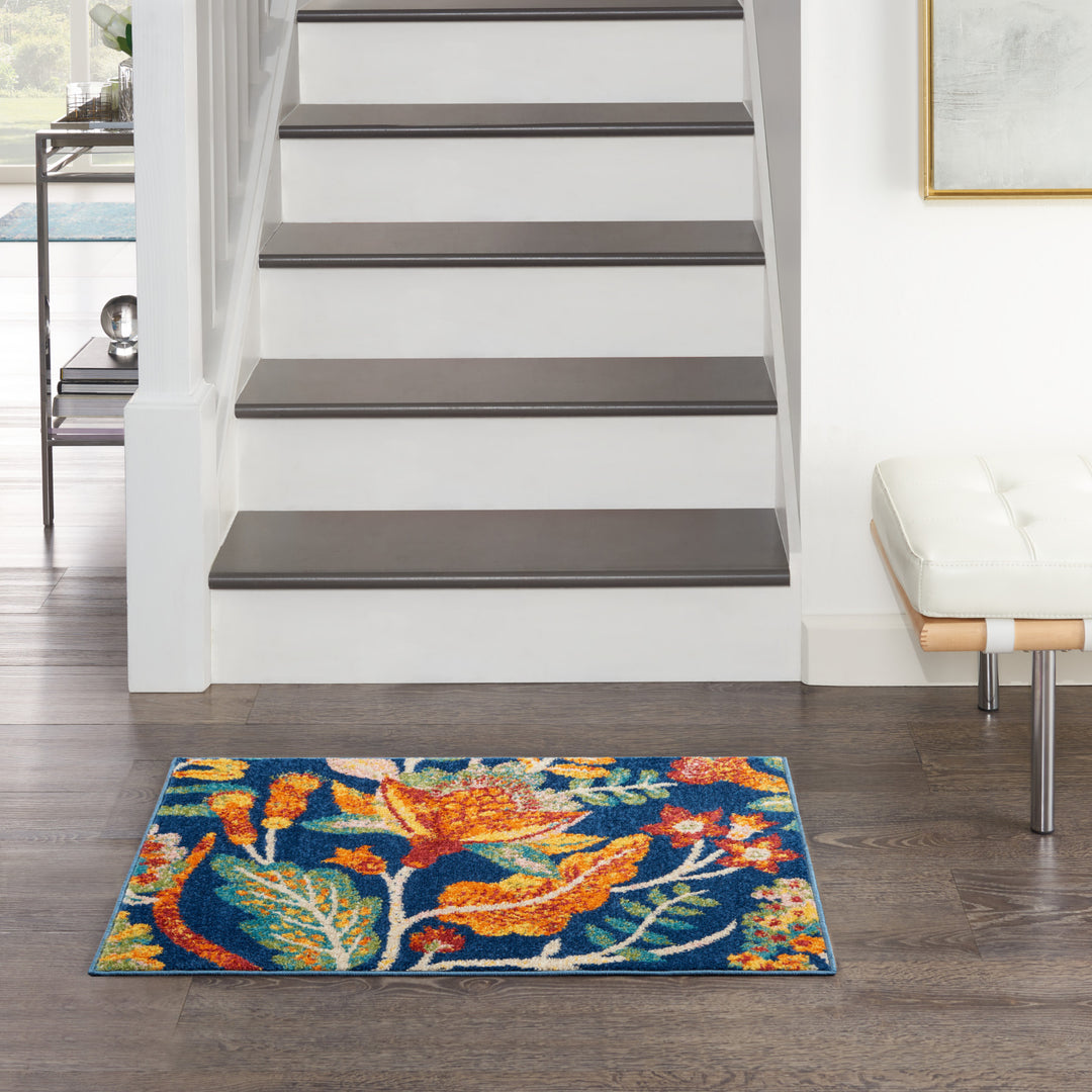 2' X 3' Blue Floral Power Loom Area Rug