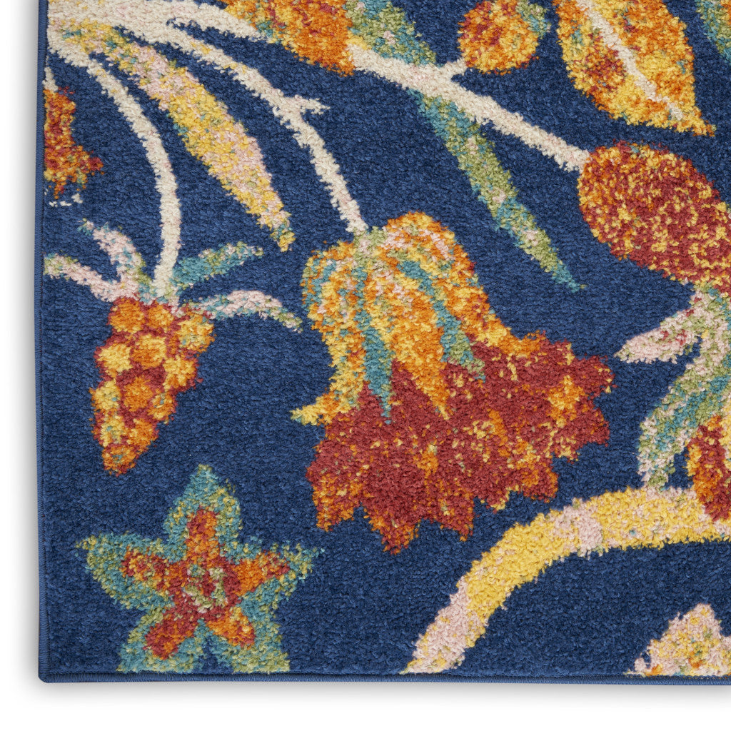 2' X 3' Blue Floral Power Loom Area Rug