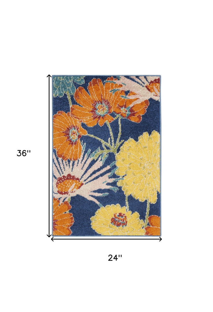 2' X 3' Blue Floral Power Loom Area Rug