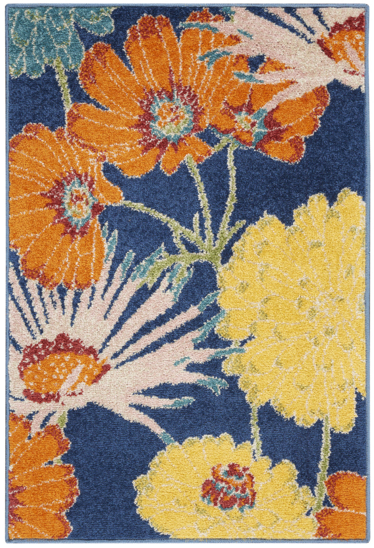 2' X 3' Blue Floral Power Loom Area Rug