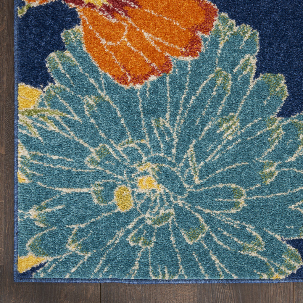 2' X 3' Blue Floral Power Loom Area Rug