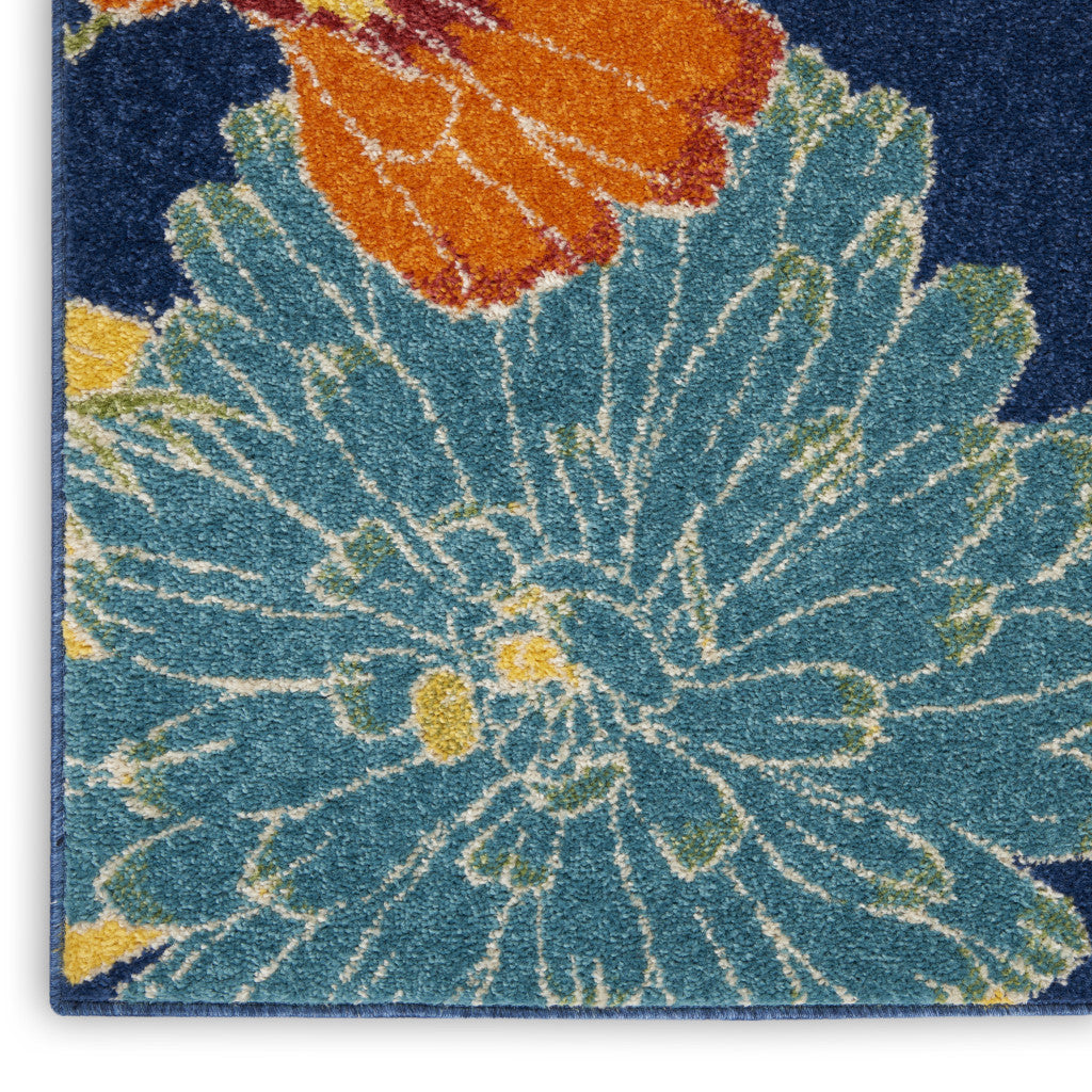 2' X 3' Blue Floral Power Loom Area Rug