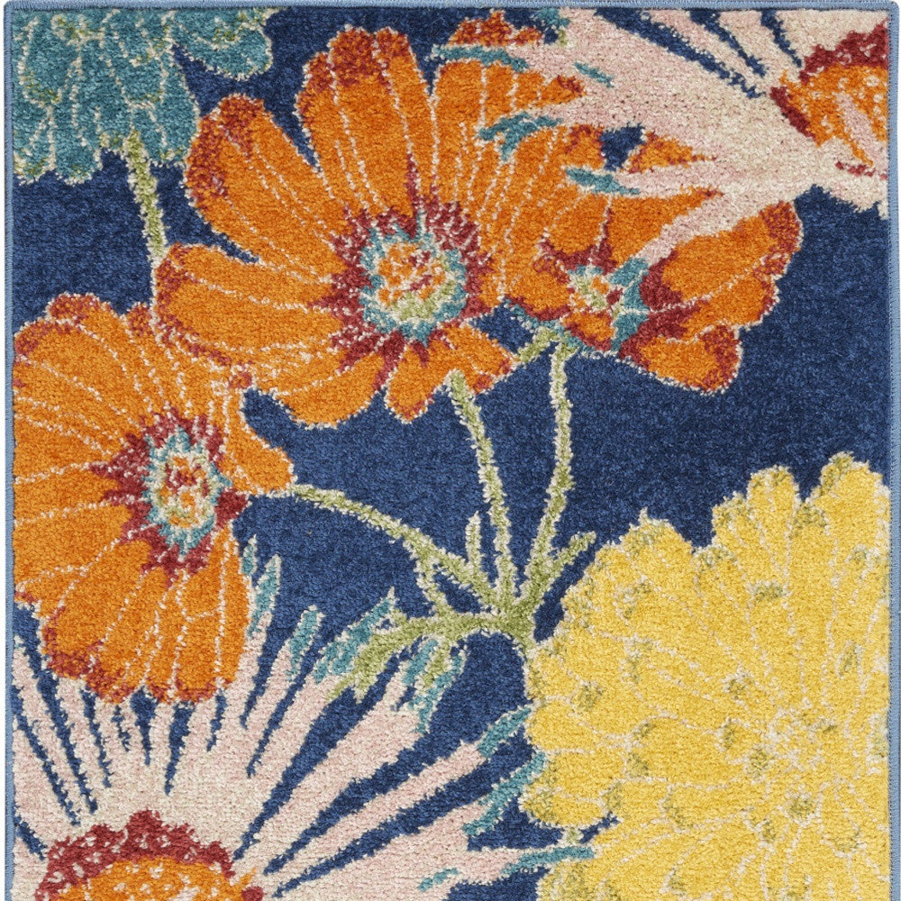 2' X 3' Blue Floral Power Loom Area Rug