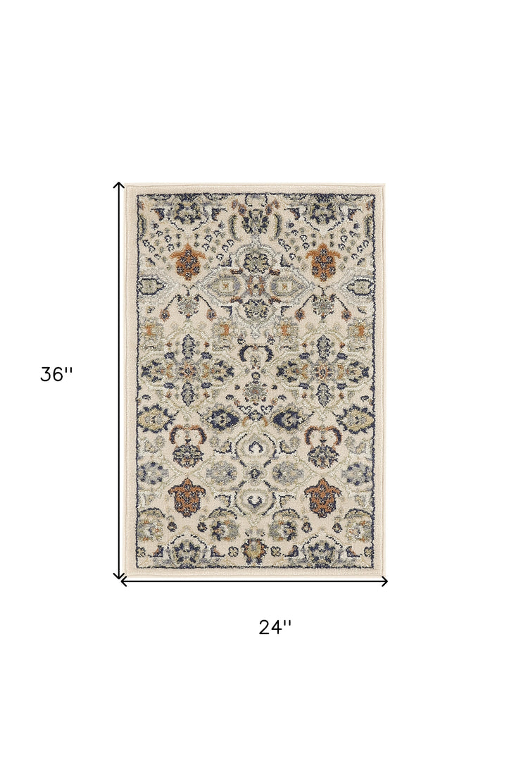 2' X 3' Beige Floral Power Loom Area Rug