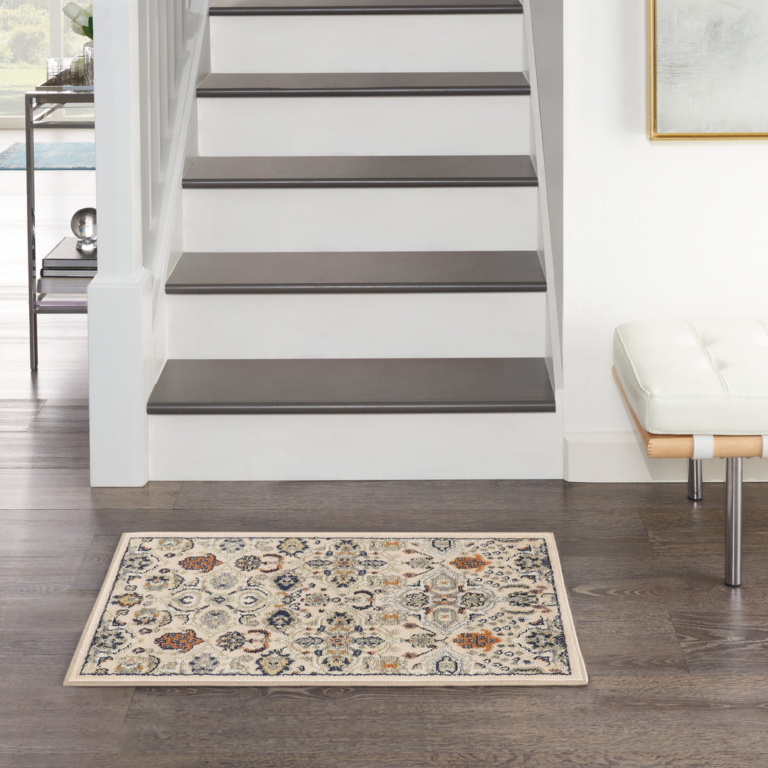 2' X 3' Beige Floral Power Loom Area Rug