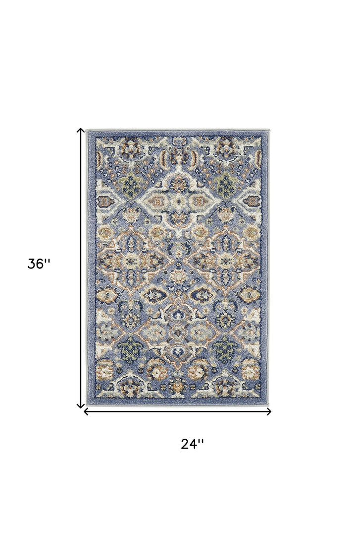 2' X 3' Blue Floral Power Loom Area Rug