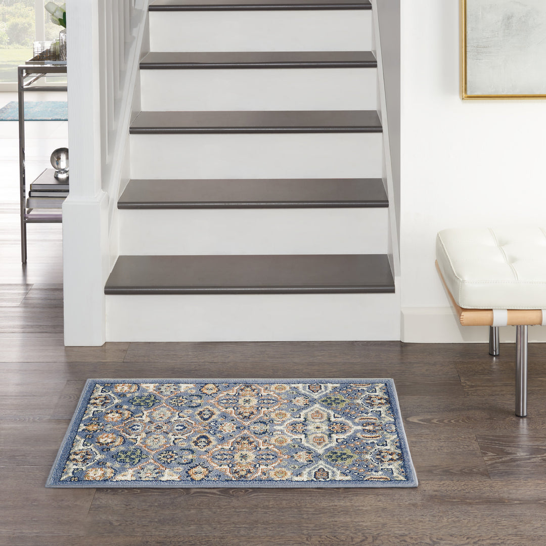 2' X 3' Blue Floral Power Loom Area Rug