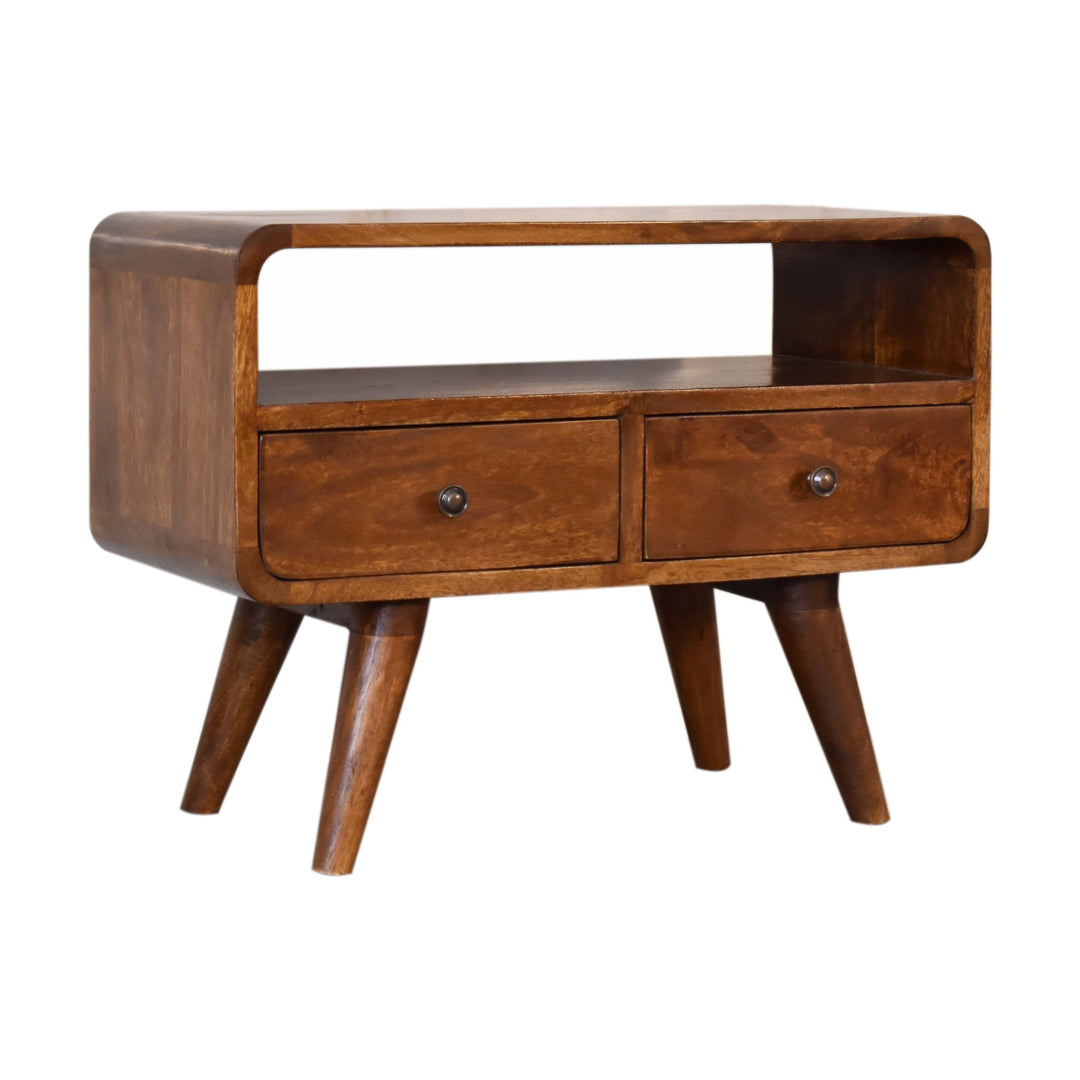 Mini Chestnut Curved Media Unit with 2 Drawers - Element & Elm