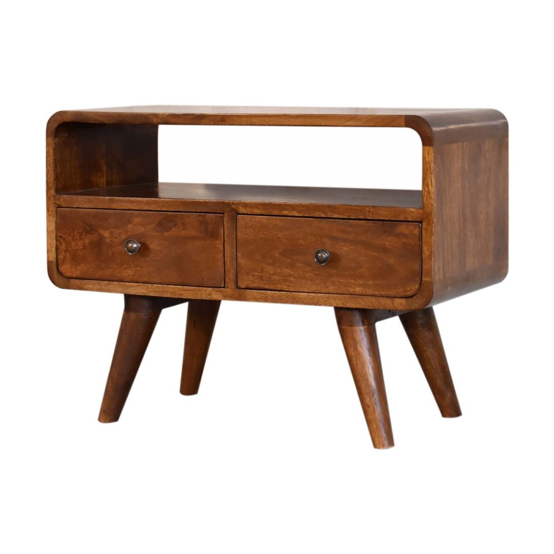 Mini Chestnut Curved Media Unit with 2 Drawers - Element & Elm