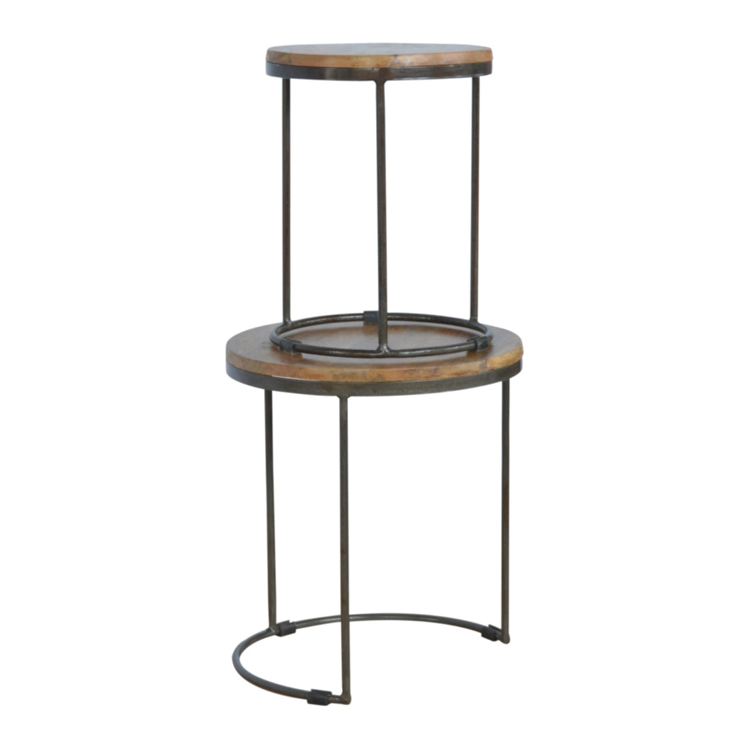 Round Stool Set of 2 with Iron Base - Element & Elm