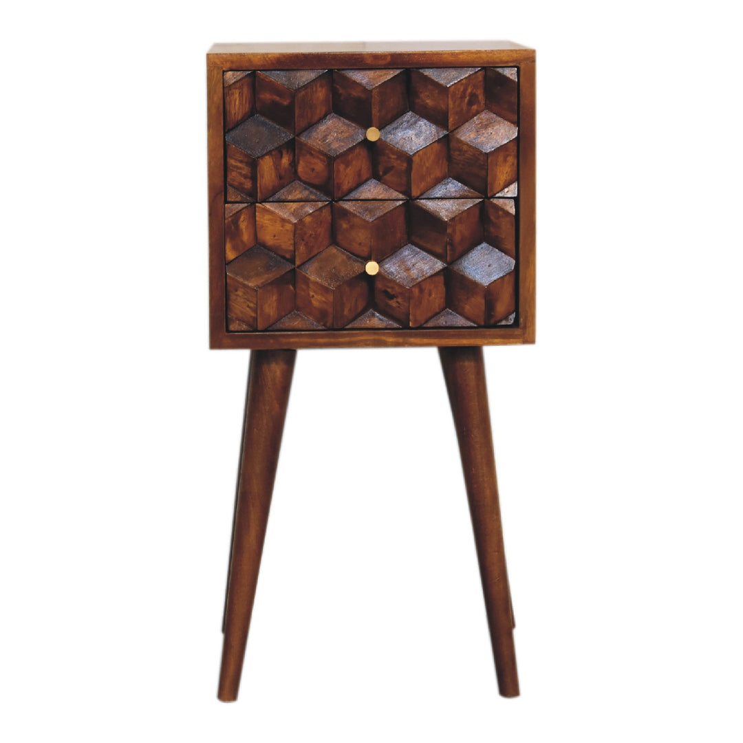 Mini Chestnut Cube 2 Drawer Nightstand