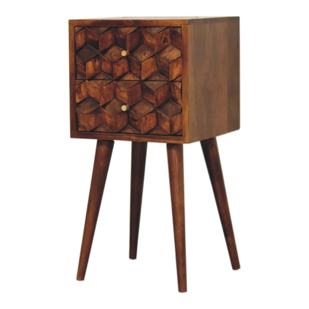 Mini Chestnut Cube 2 Drawer Nightstand