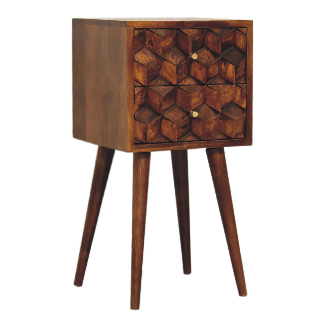 Mini Chestnut Cube 2 Drawer Nightstand