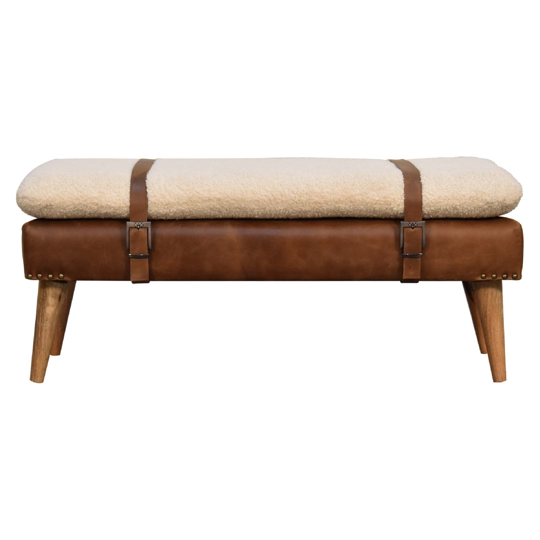 Boucle Buffalo Hide Leather Bench - Element & Elm