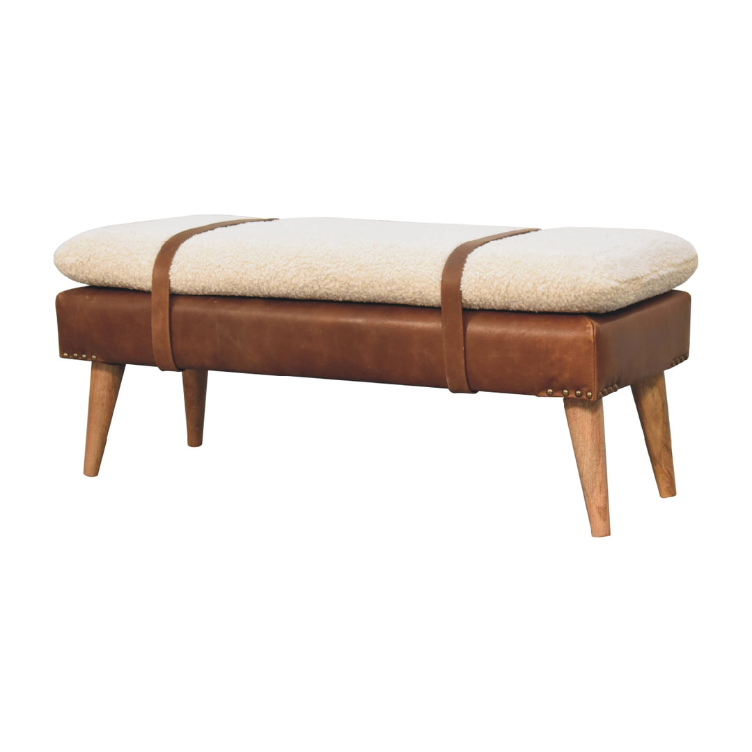 Boucle Buffalo Hide Leather Bench - Element & Elm