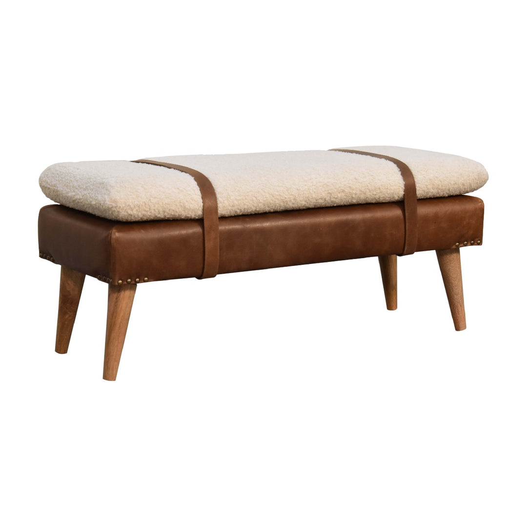 Boucle Buffalo Hide Leather Bench - Element & Elm