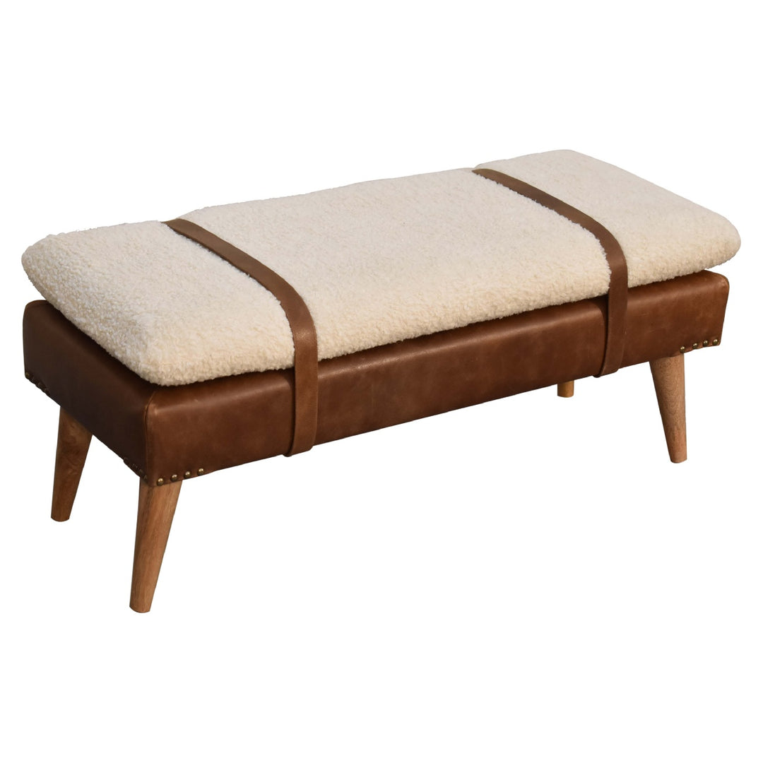 Boucle Buffalo Hide Leather Bench - Element & Elm